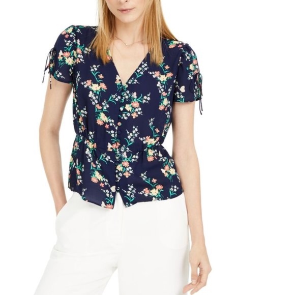 Maison Jules Floral-Print Split-Sleeve Blouse - Picture 1 of 5
